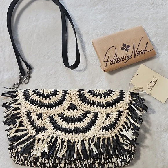Patricia Nash Loulia Clutch/Crossbody Bag: Woven Straw Natural & Black - Picture 10 of 10